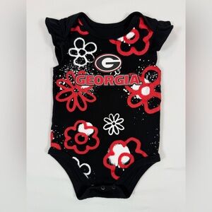 GEORGIA BULLDOGS Baby Girls’ Collegiate Floral Ruffle Sleeve One Piece Size 3-6M